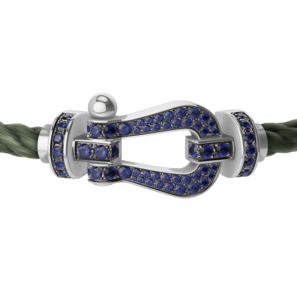 FRED FORCE 10 BRACELET Stainless steel and gold plating WHITE GOLD AND BLUE SAPPHIRES LARGE MODEL