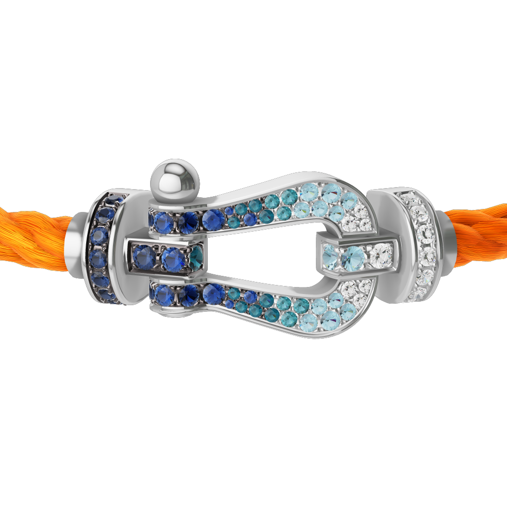 FRED FORCE 10 BRACELET LARGE MODEL Stainless steel and gold plating WHITE GOLD DIAMOND PAVED AND COLORED STONES