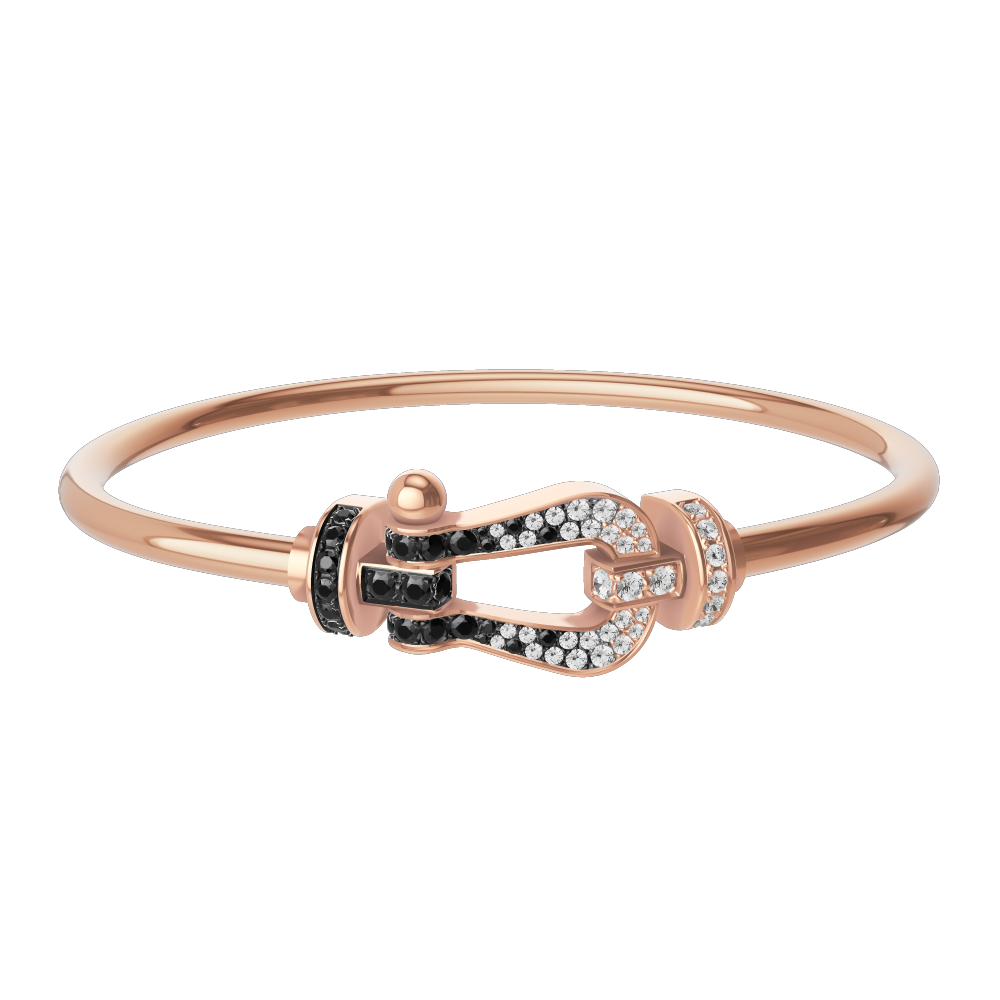 FRED FORCE 10 BRACELET Stainless steel and gold plating PINK GOLD AND BLACK AND WHITE DIAMONDS LARGE MODEL