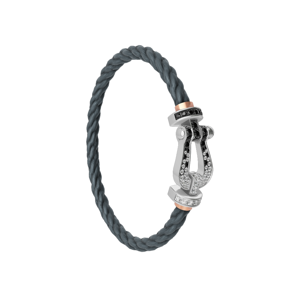 FRED FORCE 10 BRACELET Stainless steel and gold plating WHITE GOLD AND BLACK AND WHITE DIAMONDS LARGE MODEL