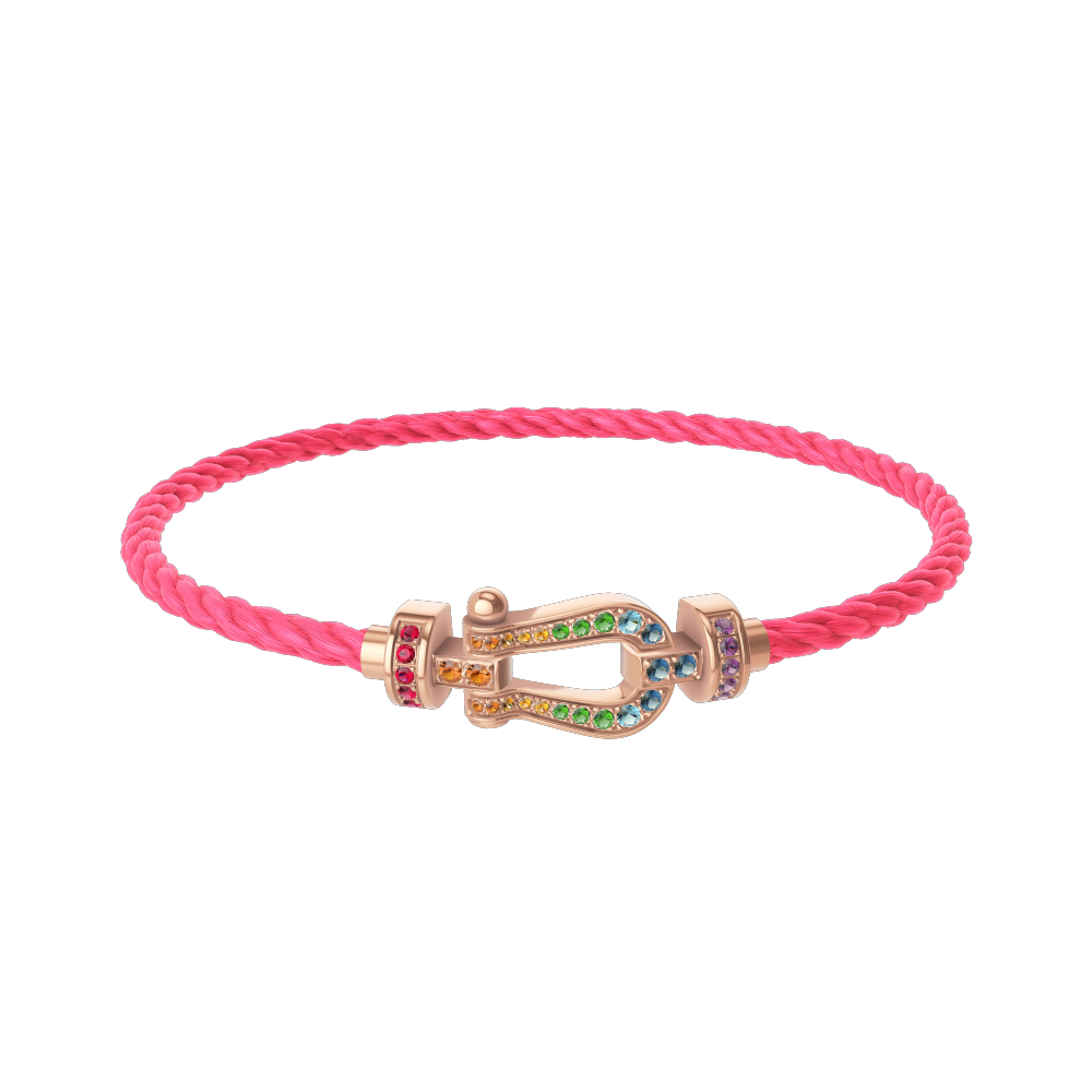 FRED FORCE 10 BRACELET Stainless steel and gold plating PINK GOLD AND COLORED STONES MEDIUM MODEL