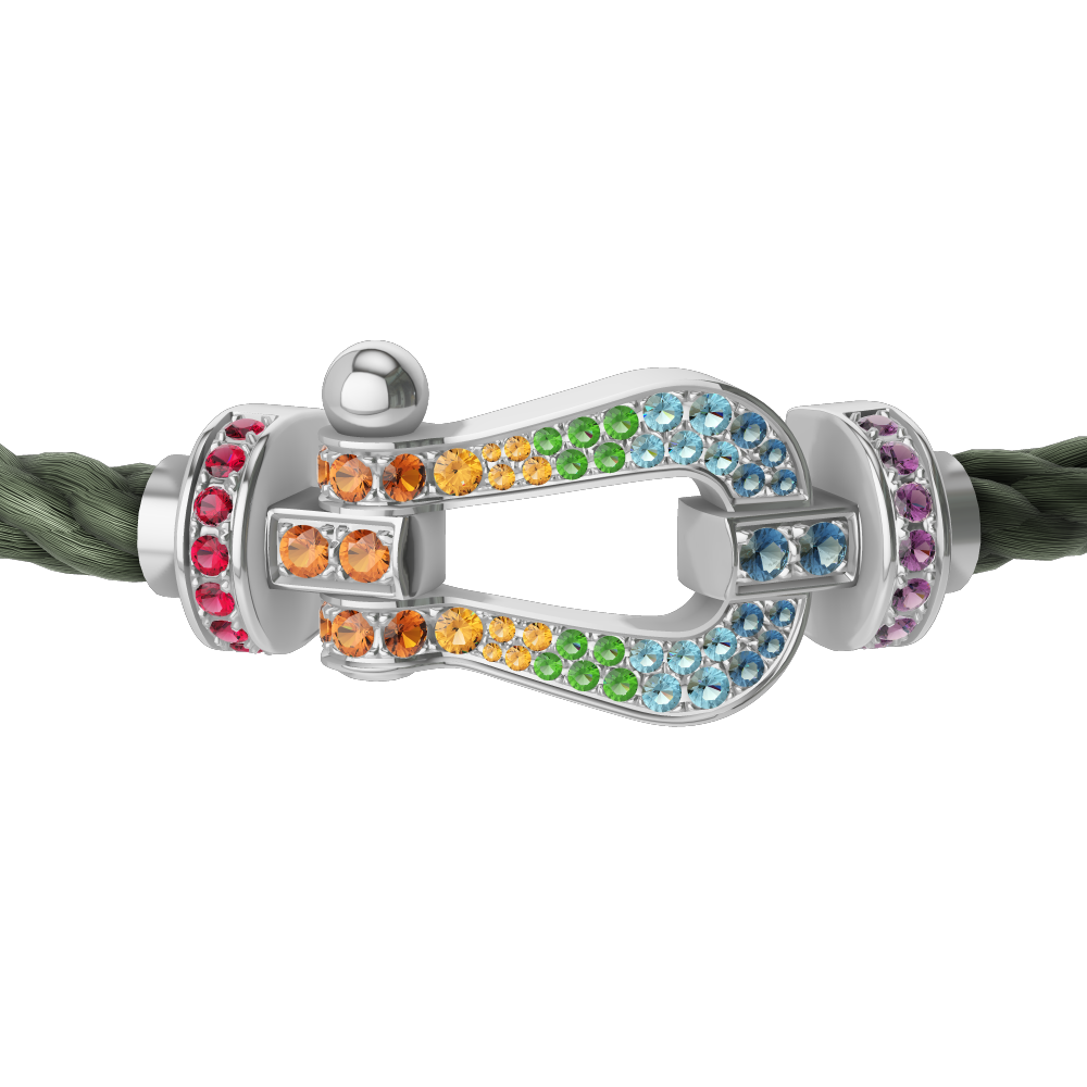 FRED FORCE 10 BRACELET Stainless steel and gold plating WHITE GOLD AND COLORED STONES LARGE MODEL