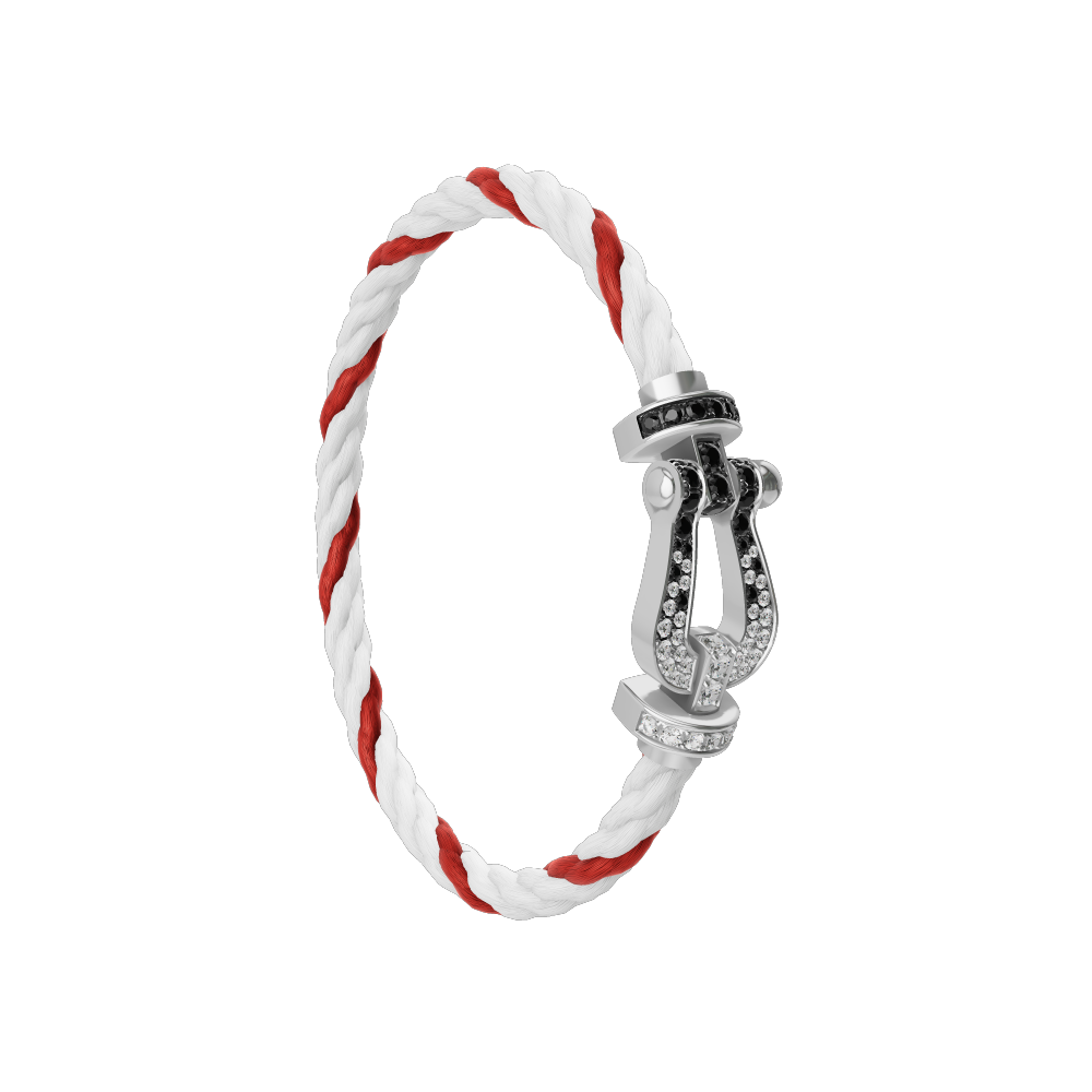 FRED FORCE 10 BRACELET Stainless steel and gold plating WHITE GOLD AND BLACK AND WHITE DIAMONDS LARGE MODEL