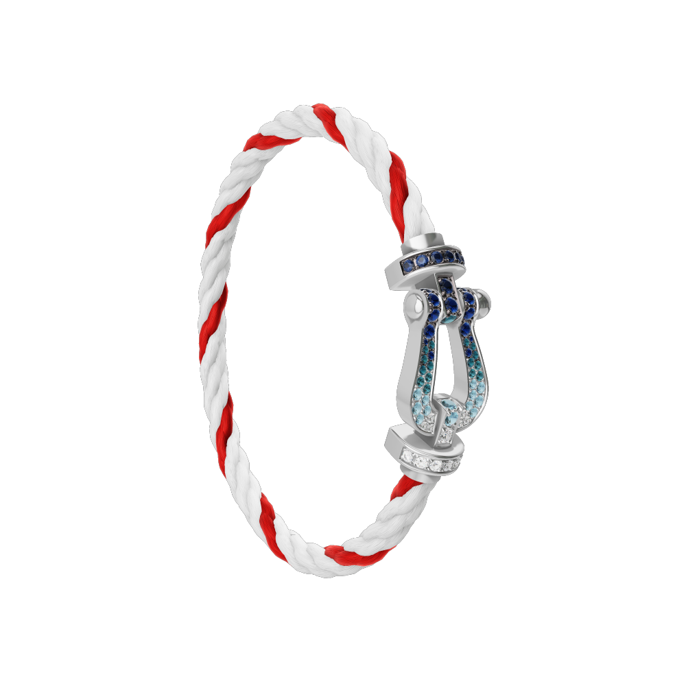 FRED FORCE 10 BRACELET LARGE MODEL Stainless steel and gold plating WHITE GOLD DIAMOND PAVED AND COLORED STONES