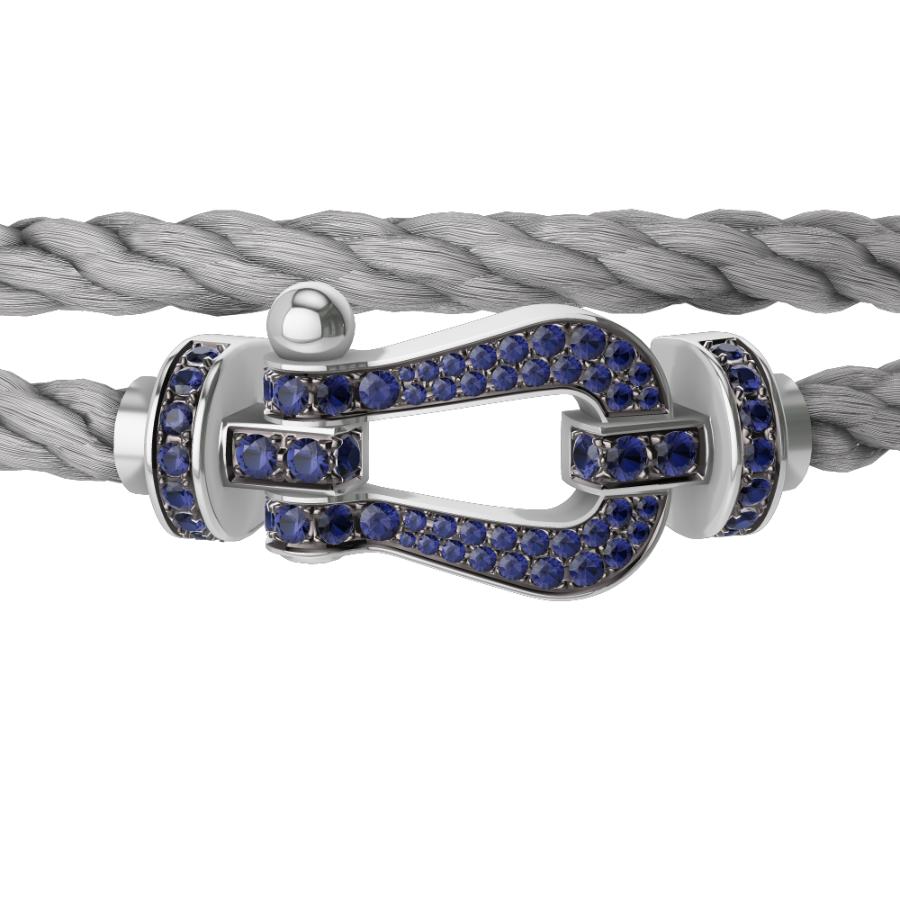 FRED FORCE 10 BRACELET Stainless steel and gold plating WHITE GOLD AND BLUE SAPPHIRES LARGE MODEL