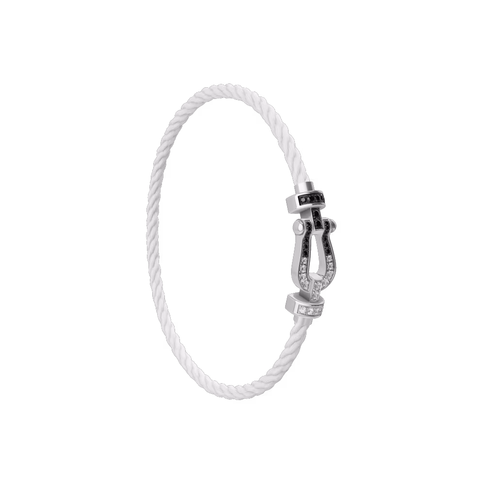 FRED FORCE 10 BRACELET Stainless steel and gold plating WHITE GOLD AND BLACK AND WHITE DIAMONDS MEDIUM MODEL