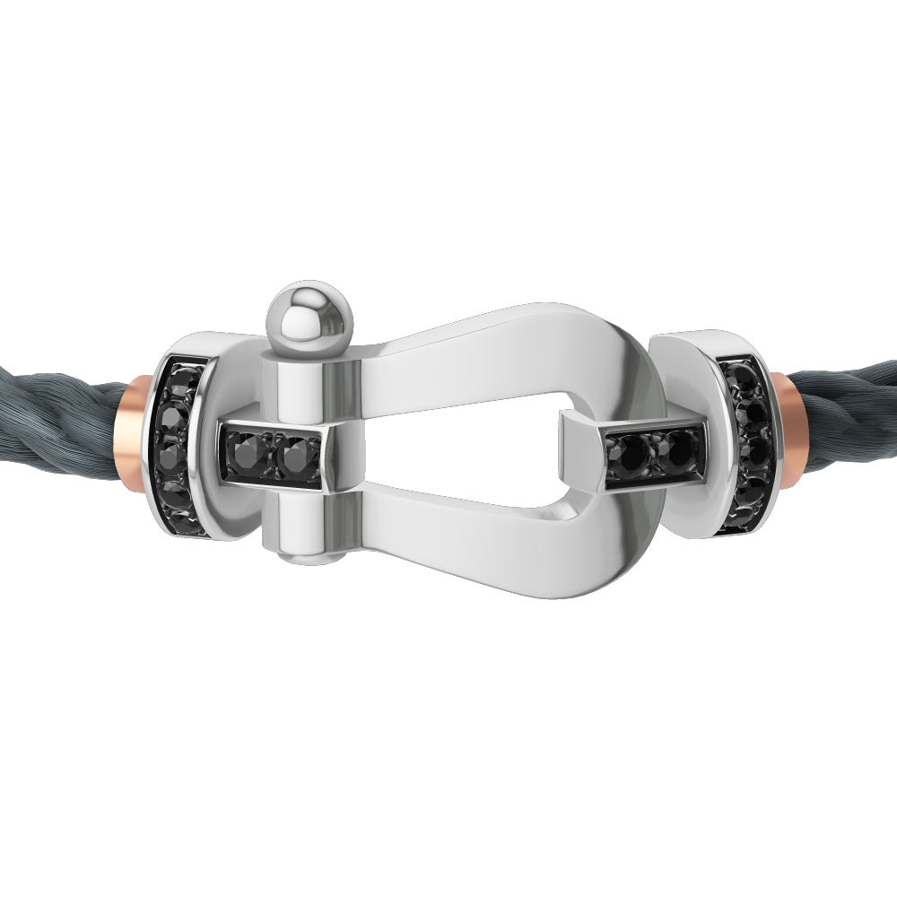 FRED FORCE 10 BRACELET Stainless steel and gold plating WHITE GOLD AND BLACK DIAMONDS LARGE MODEL