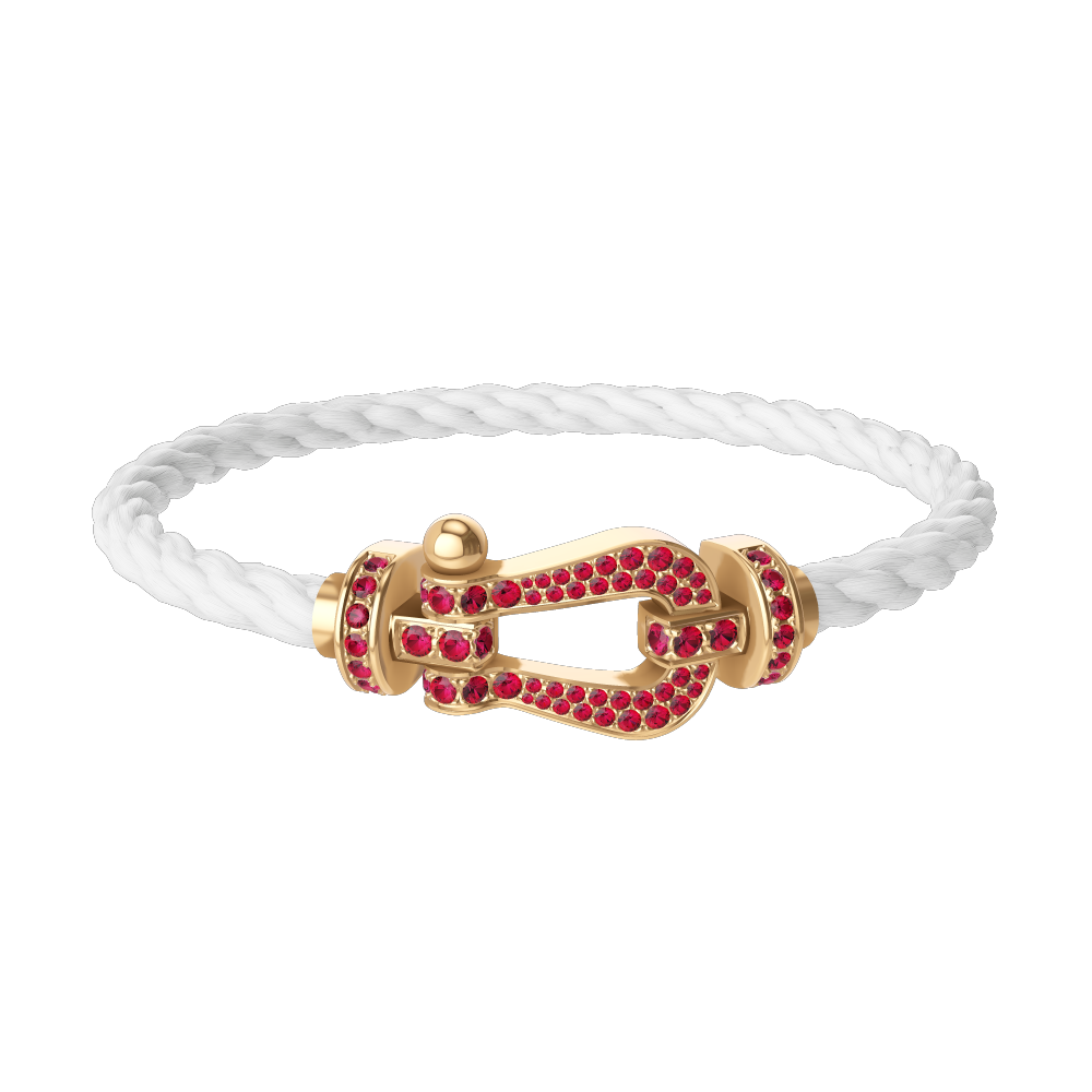 FRED FORCE 10 BRACELET Stainless steel and gold plating YELLOW GOLD AND RUBIS LARGE MODEL