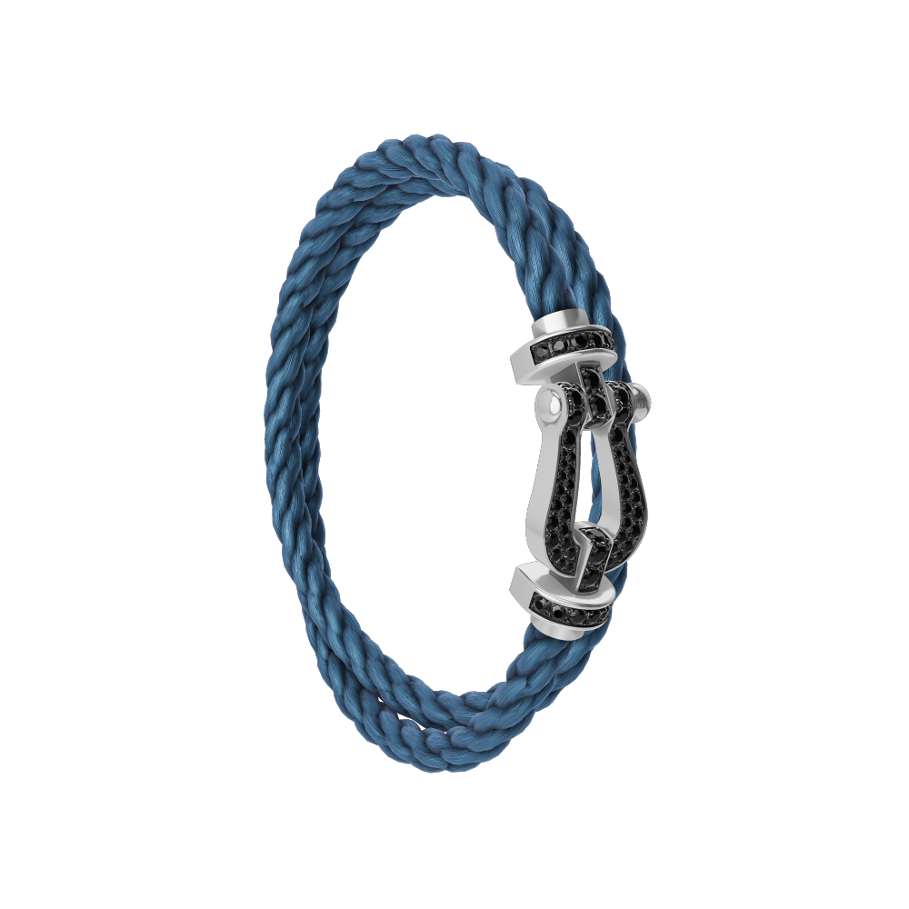 FRED FORCE 10 BRACELET Stainless steel and gold plating WHITE GOLD AND BLACK DIAMONDS LARGE MODEL