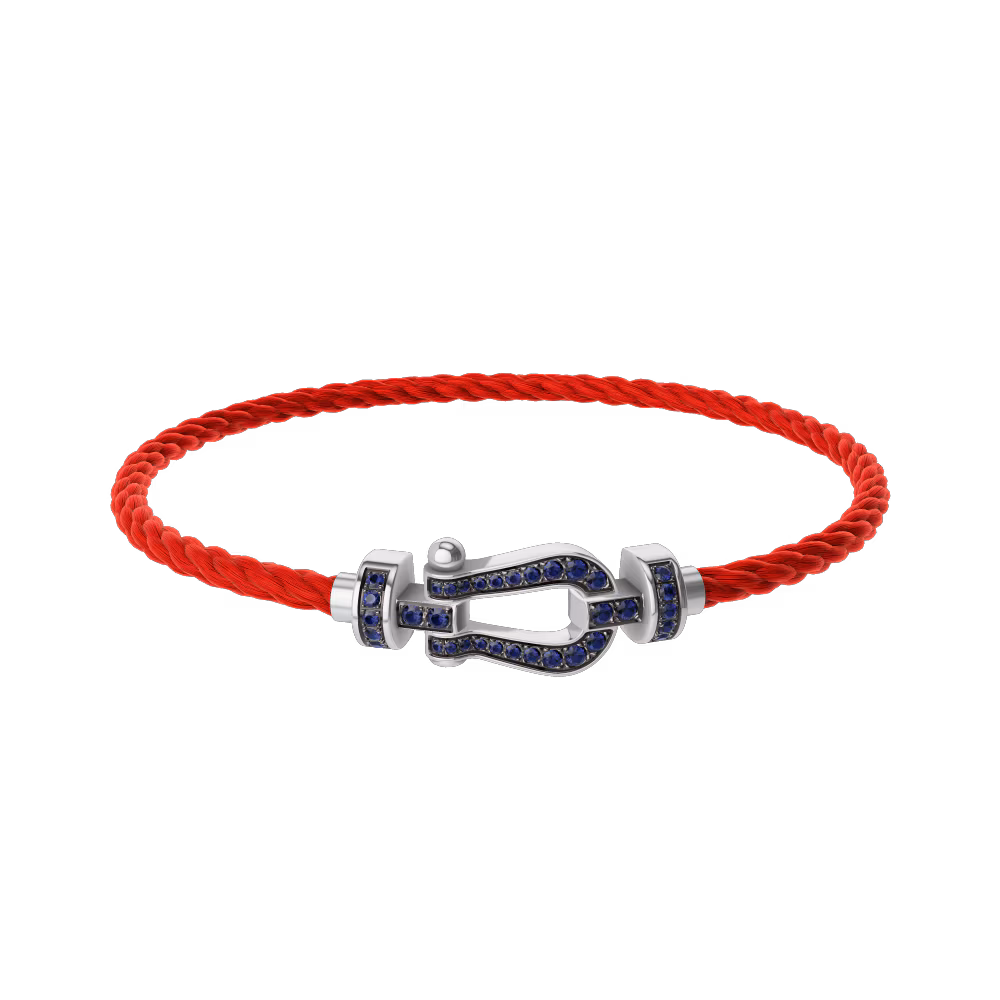 FRED FORCE 10 BRACELET Stainless steel and gold plating WHITE GOLD AND BLUE SAPPHIRES MEDIUM MODEL