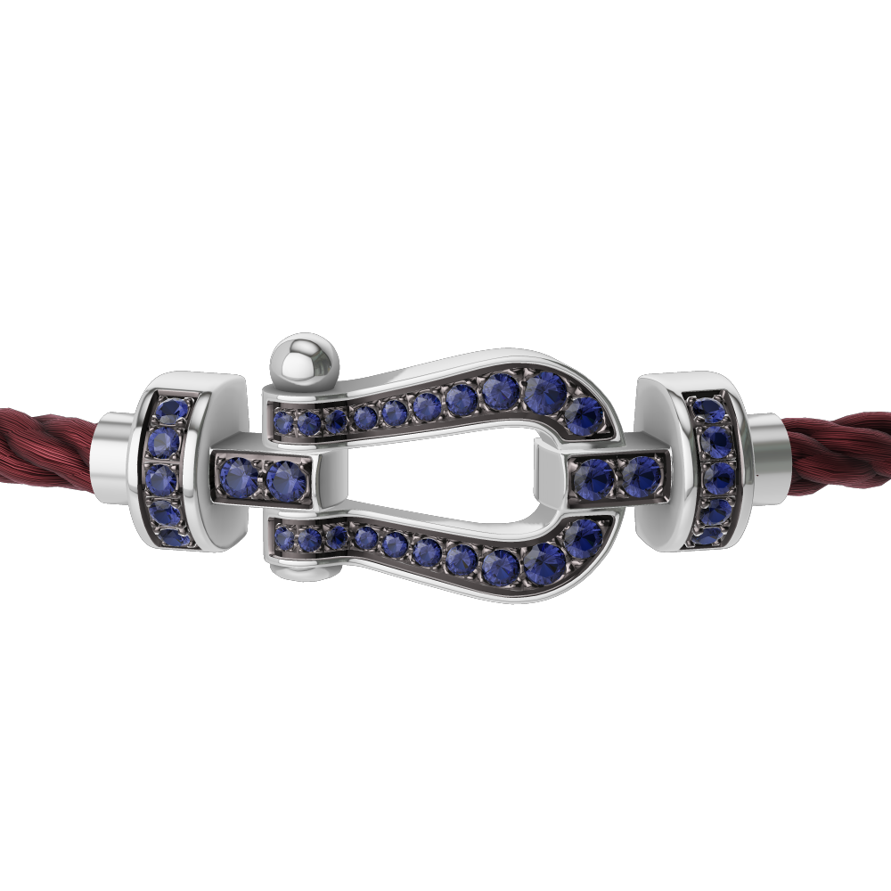 FRED FORCE 10 BRACELET Stainless steel and gold plating WHITE GOLD AND BLUE SAPPHIRES MEDIUM MODEL