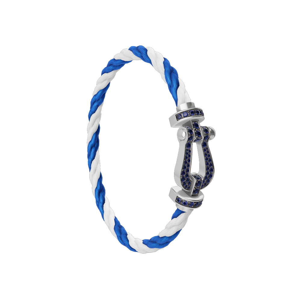 FRED FORCE 10 BRACELET Stainless steel and gold plating WHITE GOLD AND BLUE SAPPHIRES LARGE MODEL