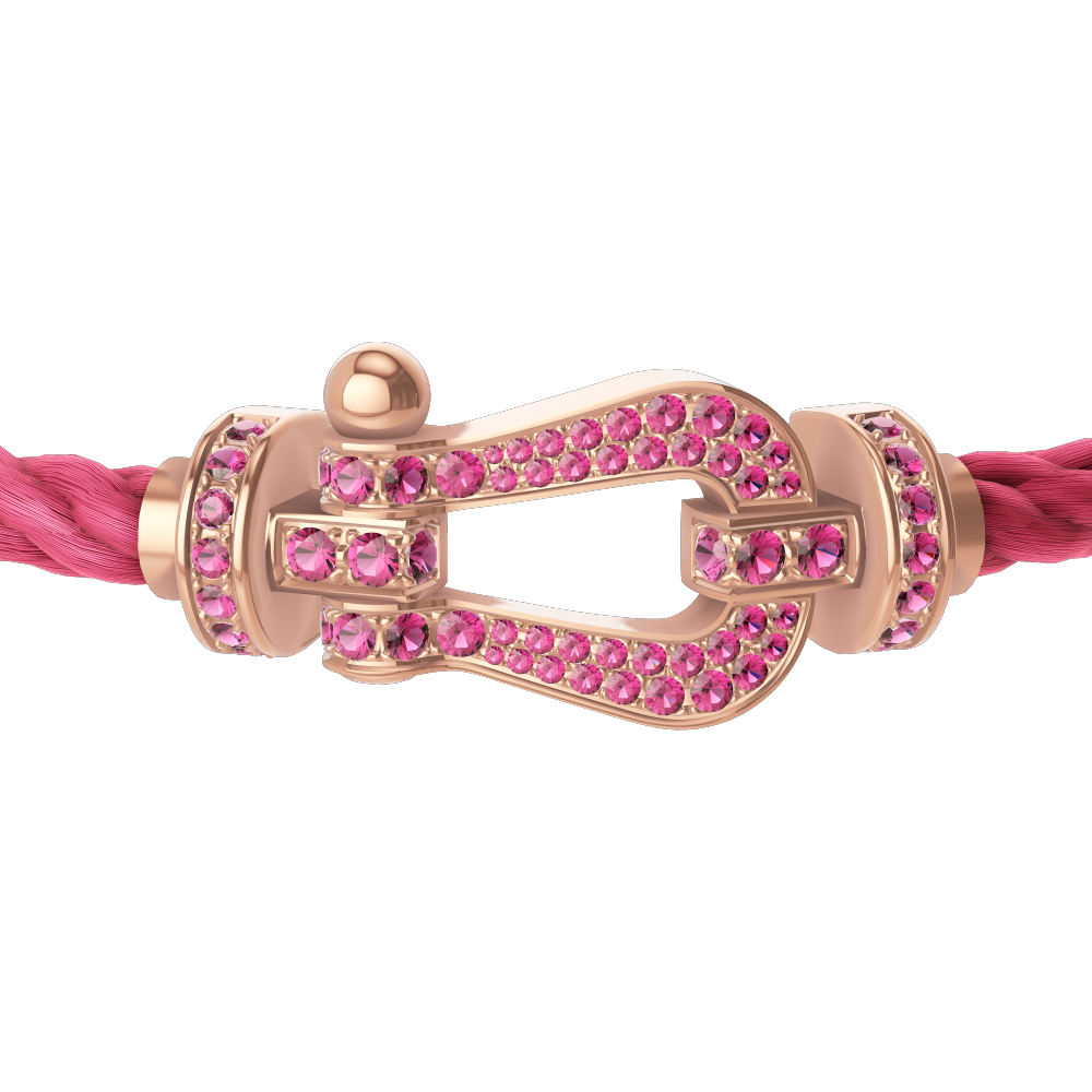 FRED FORCE 10 BRACELET Stainless steel and gold plating PINK GOLD AND PINK SAPPHIRES LARGE MODEL