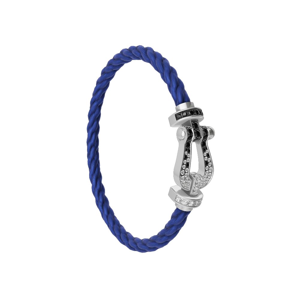 FRED FORCE 10 BRACELET Stainless steel and gold plating WHITE GOLD AND BLACK AND WHITE DIAMONDS LARGE MODEL