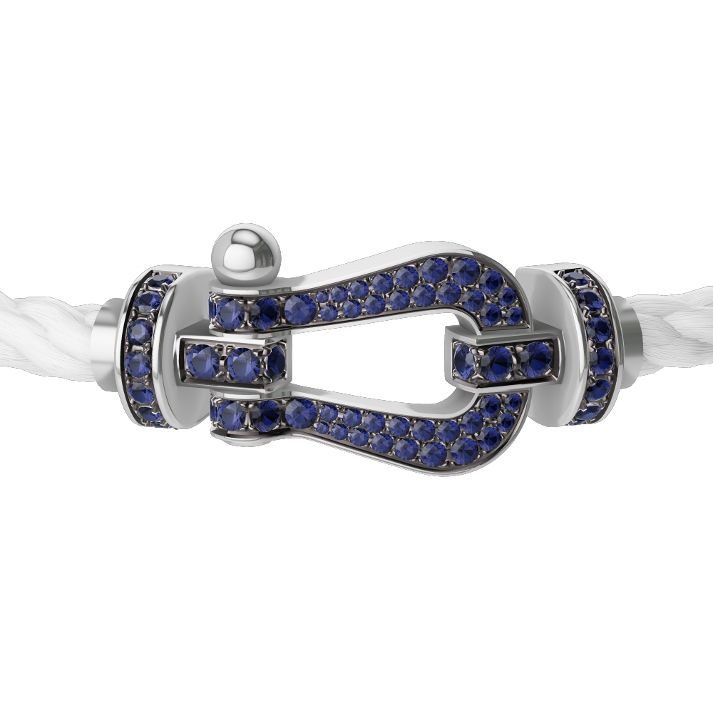 FRED FORCE 10 BRACELET Stainless steel and gold plating WHITE GOLD AND BLUE SAPPHIRES LARGE MODEL