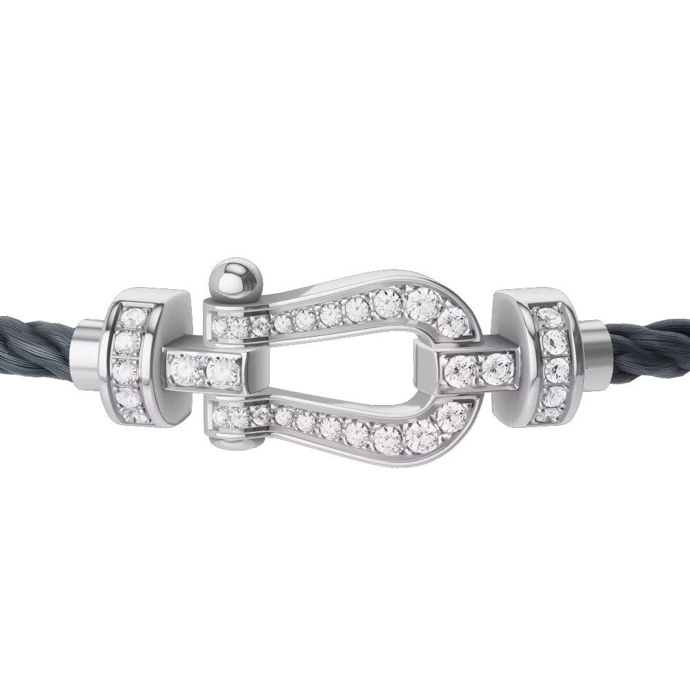FRED FORCE 10 BRACELET Stainless steel and gold plating WHITE GOLD AND DIAMONDS MEDIUM MODEL