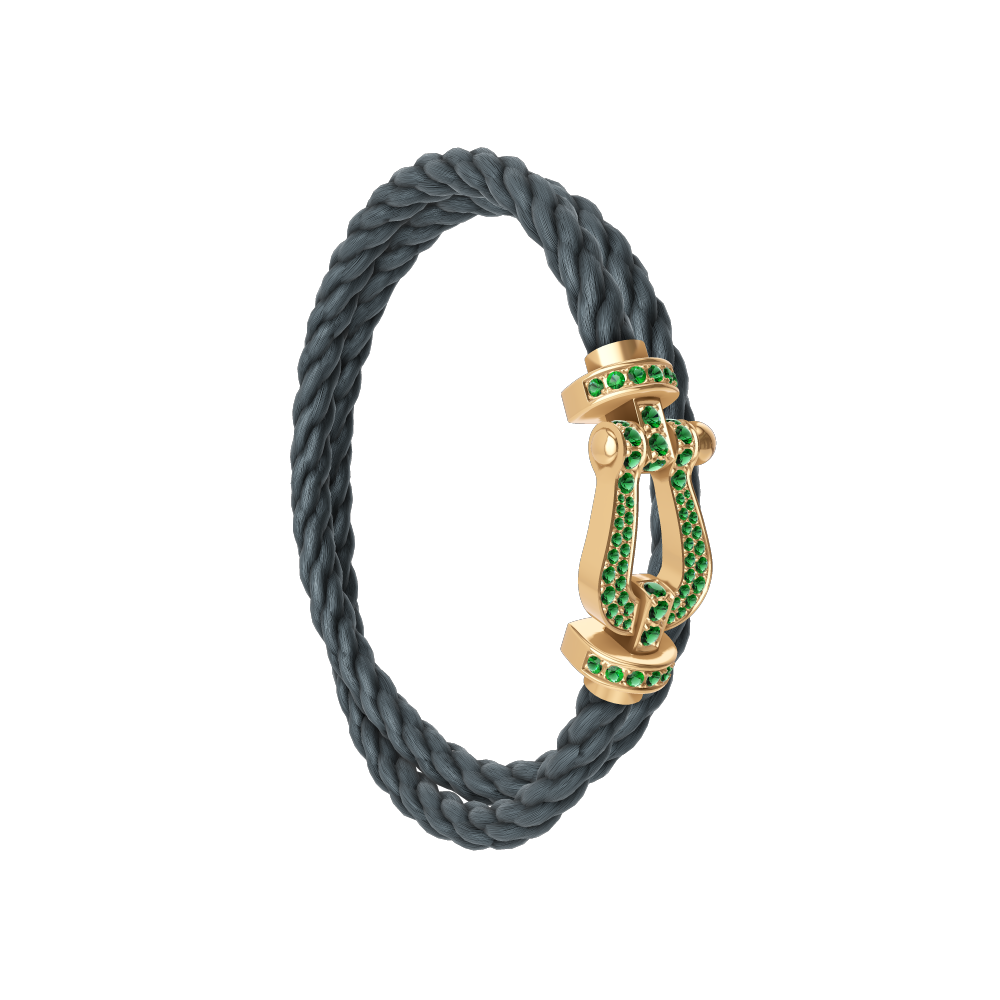 FRED FORCE 10 BRACELET Stainless steel and gold plating YELLOW GOLD AND EMERALDS LARGE MODEL
