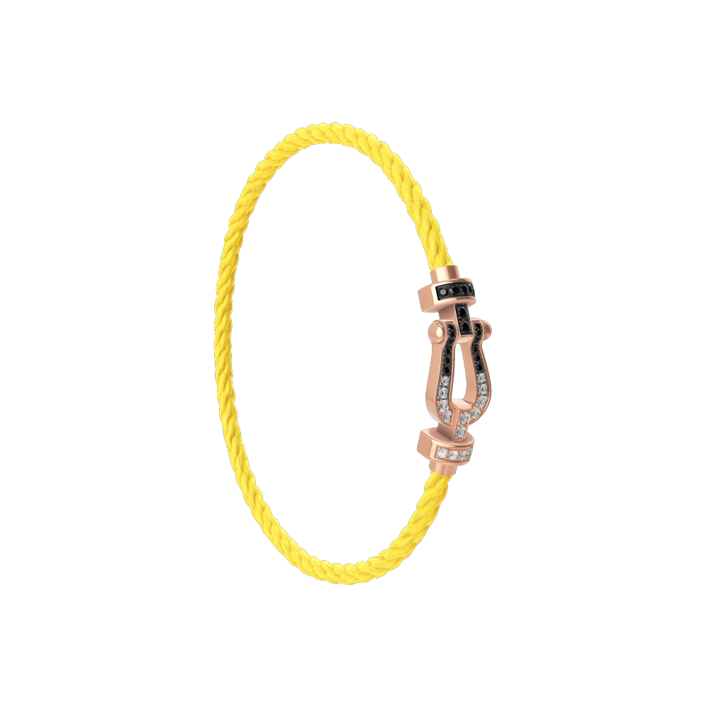 FRED FORCE 10 BRACELET Stainless steel and gold plating PINK GOLD AND BLACK AND WHITE DIAMONDS MEDIUM MODEL