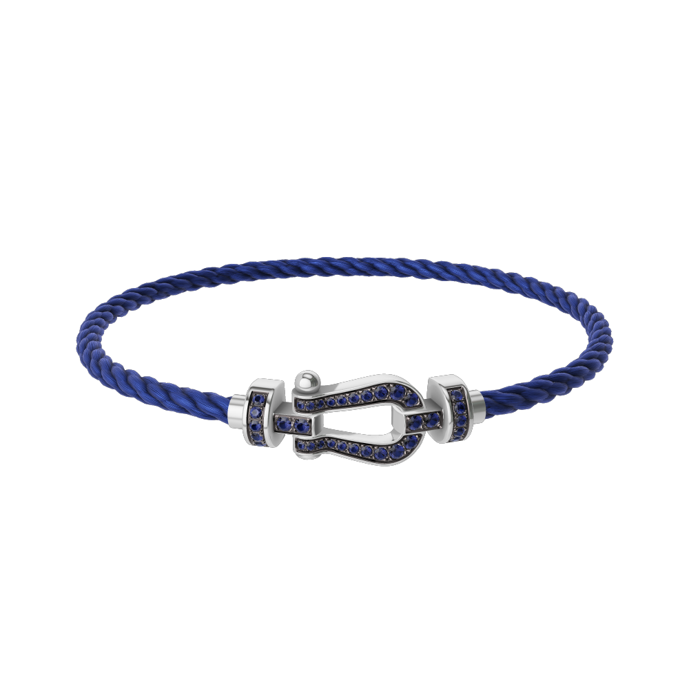 FRED FORCE 10 BRACELET Stainless steel and gold plating WHITE GOLD AND BLUE SAPPHIRES MEDIUM MODEL
