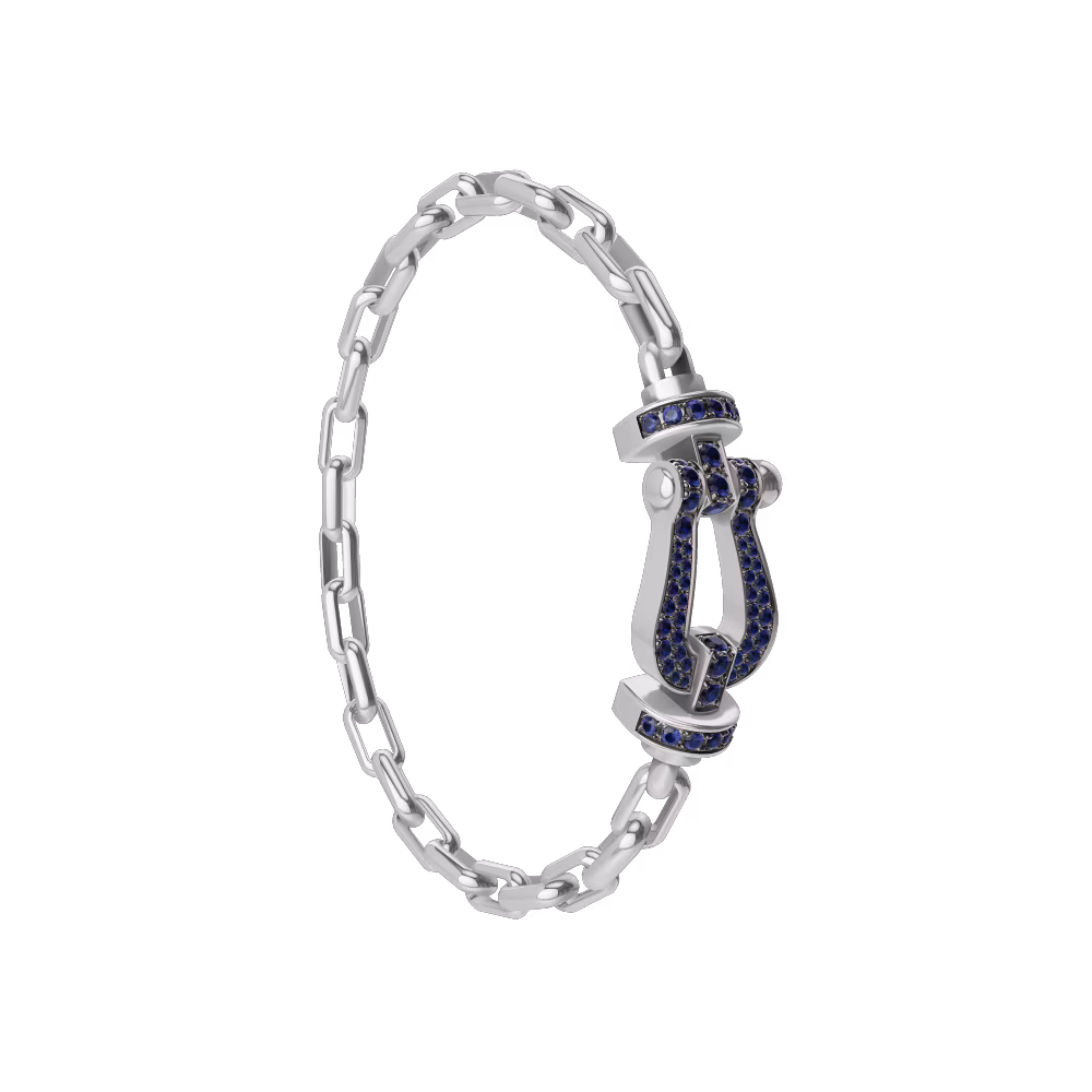 FRED FORCE 10 BRACELET Stainless steel and gold plating WHITE GOLD AND BLUE SAPPHIRES LARGE MODEL