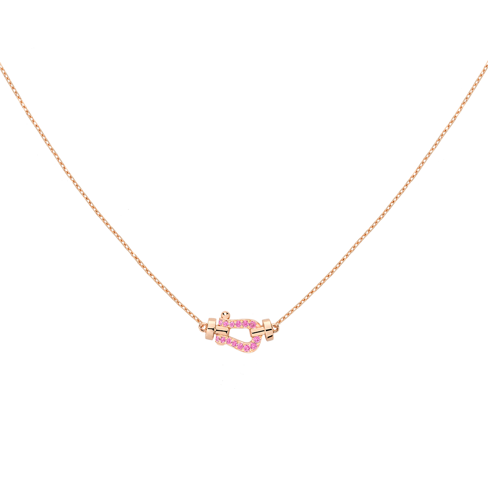 FRED FORCE 10 NECKLACE SMALL MODEL Stainless steel and gold plating PINK GOLD PINK SAPPHIRES HALF PAVED