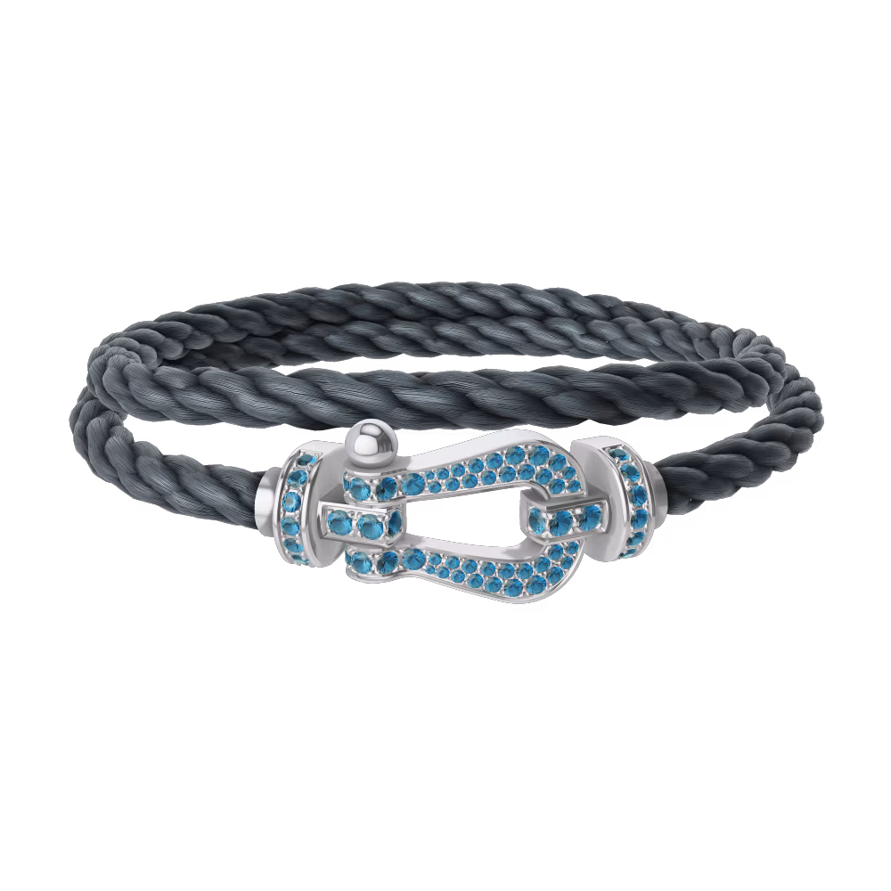 FRED FORCE 10 BRACELET LARGE MODEL Stainless steel and gold plating WHITE GOLD BLUE TOPAZ PAVED