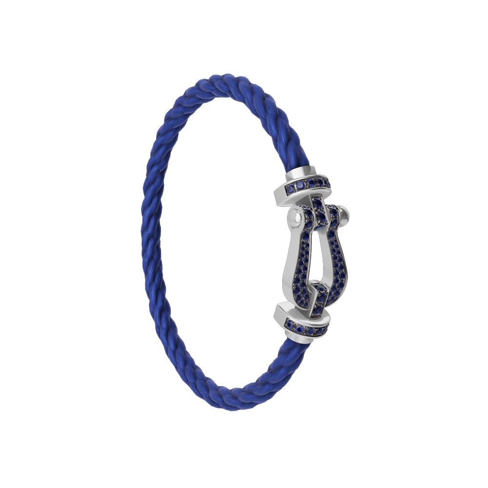 FRED FORCE 10 BRACELET Stainless steel and gold plating WHITE GOLD AND BLUE SAPPHIRES LARGE MODEL