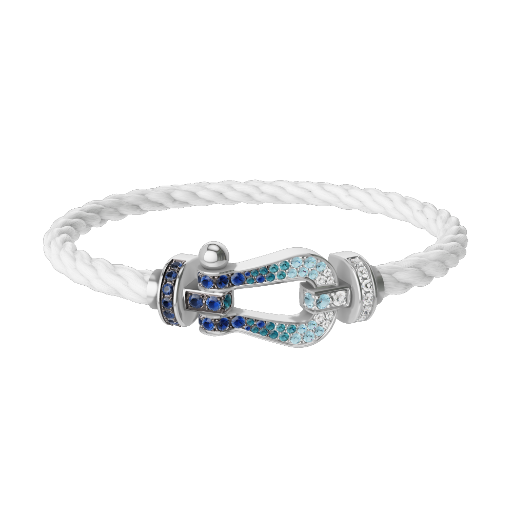 FRED FORCE 10 BRACELET LARGE MODEL Stainless steel and gold plating WHITE GOLD DIAMOND PAVED AND COLORED STONES