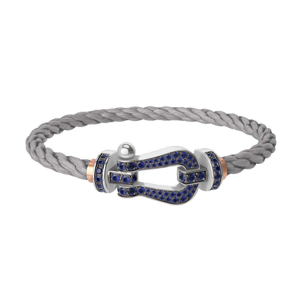 FRED FORCE 10 BRACELET Stainless steel and gold plating WHITE GOLD AND BLUE SAPPHIRES LARGE MODEL