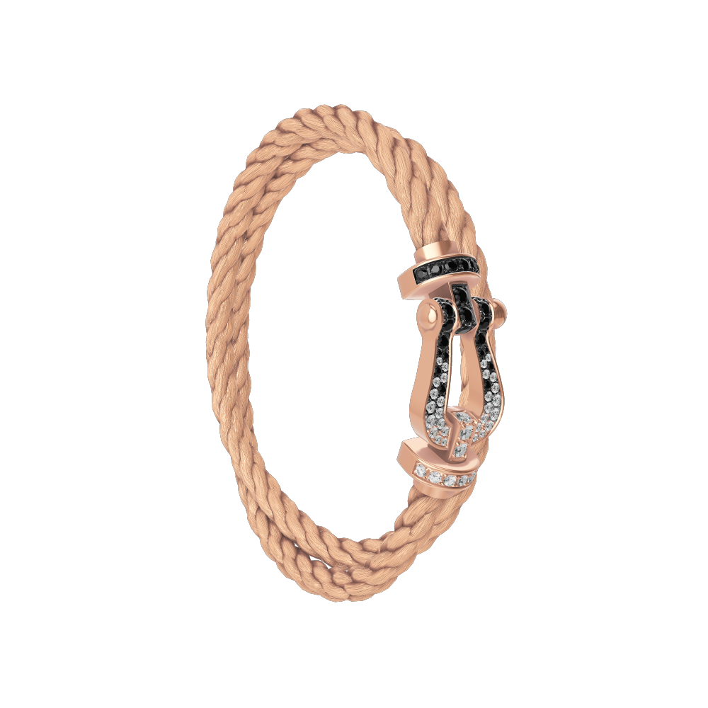FRED FORCE 10 BRACELET Stainless steel and gold plating PINK GOLD AND BLACK AND WHITE DIAMONDS LARGE MODEL