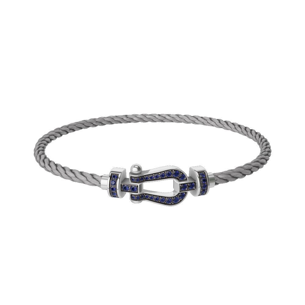 FRED FORCE 10 BRACELET Stainless steel and gold plating WHITE GOLD AND BLUE SAPPHIRES MEDIUM MODEL