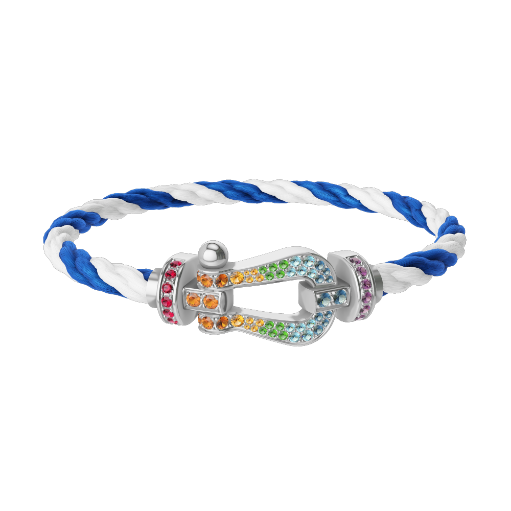 FRED FORCE 10 BRACELET Stainless steel and gold plating WHITE GOLD AND COLORED STONES LARGE MODEL