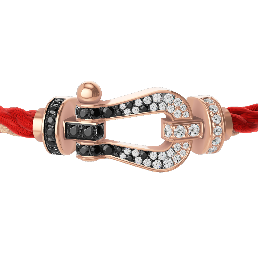 FRED FORCE 10 BRACELET Stainless steel and gold plating PINK GOLD AND BLACK AND WHITE DIAMONDS LARGE MODEL