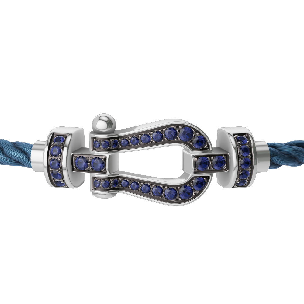FRED FORCE 10 BRACELET Stainless steel and gold plating WHITE GOLD AND BLUE SAPPHIRES MEDIUM MODEL