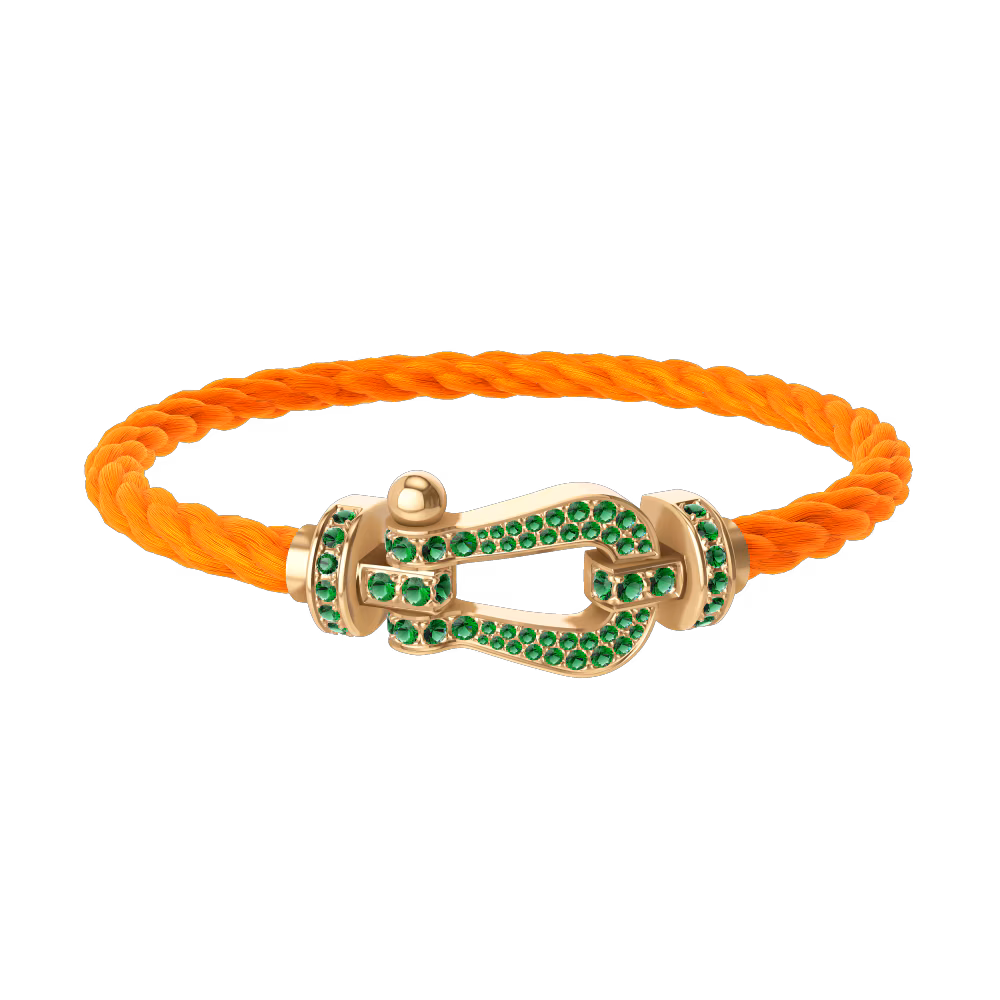 FRED FORCE 10 BRACELET Stainless steel and gold plating YELLOW GOLD AND EMERALDS LARGE MODEL