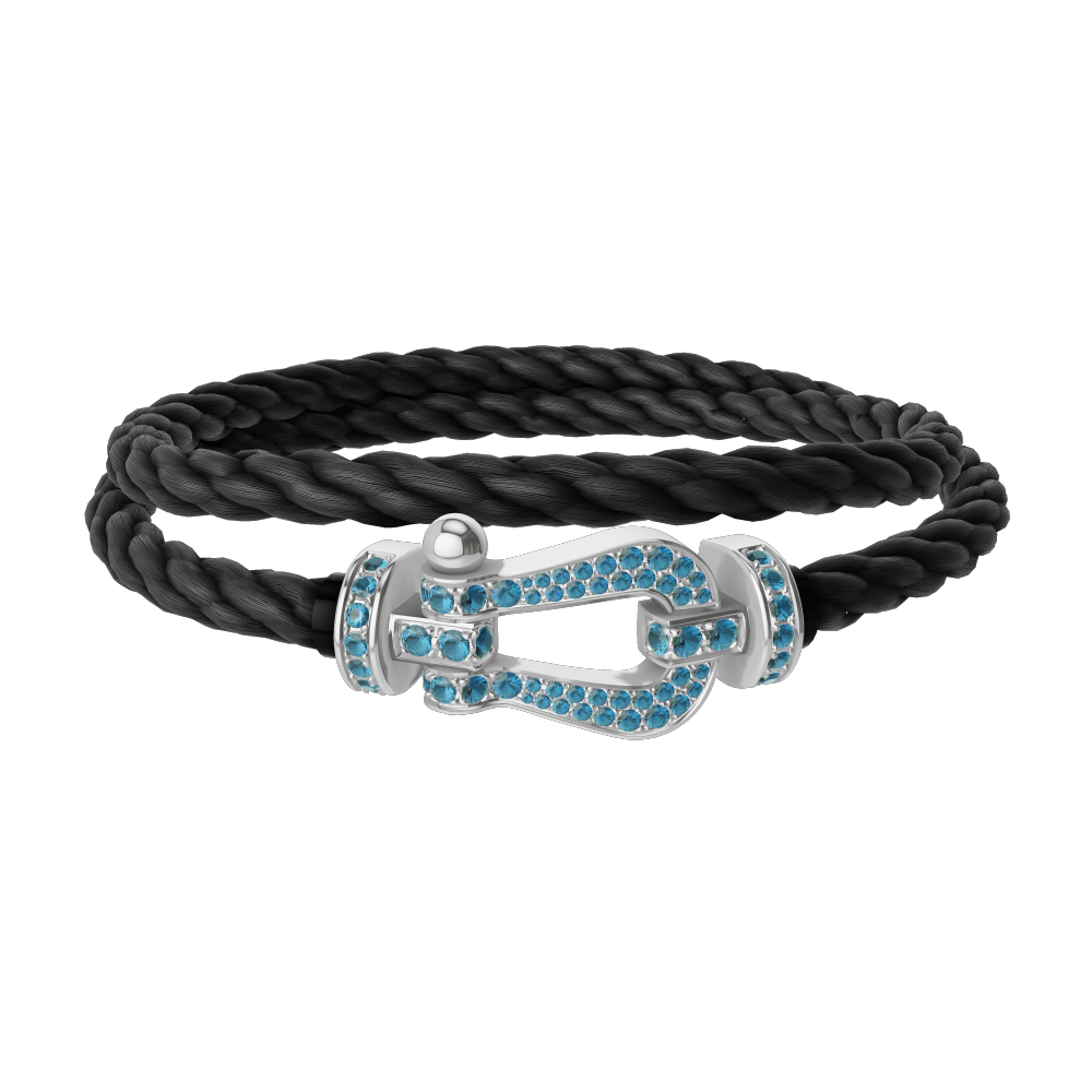 FRED FORCE 10 BRACELET LARGE MODEL Stainless steel and gold plating WHITE GOLD BLUE TOPAZ PAVED