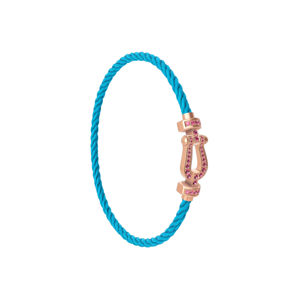 FRED FORCE 10 BRACELET Stainless steel and gold plating PINK GOLD AND PINK SAPPHIRES MEDIUM MODEL