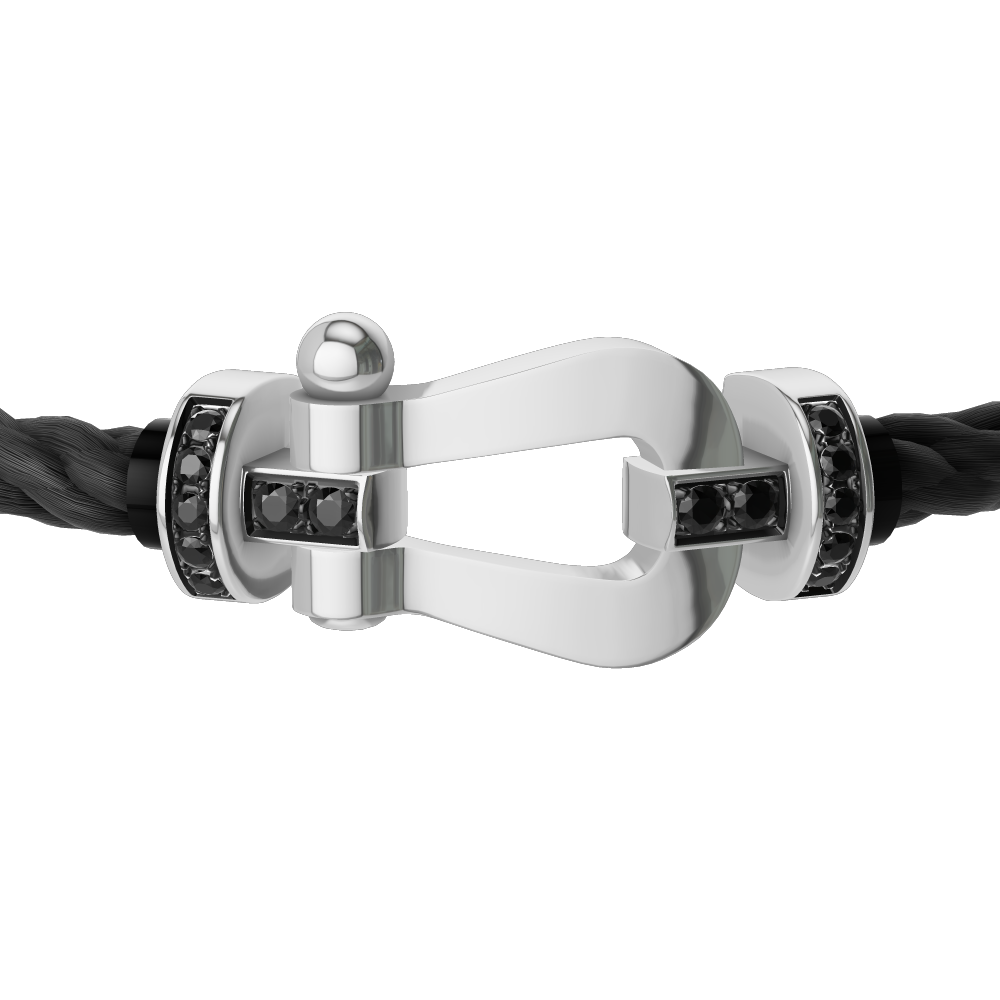 FRED FORCE 10 BRACELET Stainless steel and gold plating WHITE GOLD AND BLACK DIAMONDS LARGE MODEL