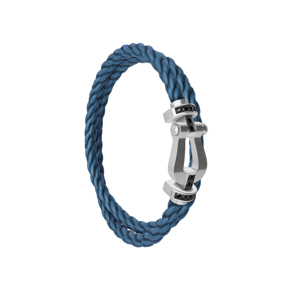 FRED FORCE 10 BRACELET Stainless steel and gold plating WHITE GOLD AND BLACK DIAMONDS LARGE MODEL