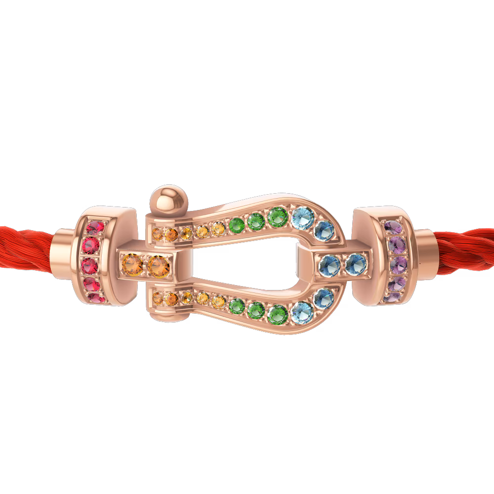 FRED FORCE 10 BRACELET Stainless steel and gold plating PINK GOLD AND COLORED STONES MEDIUM MODEL