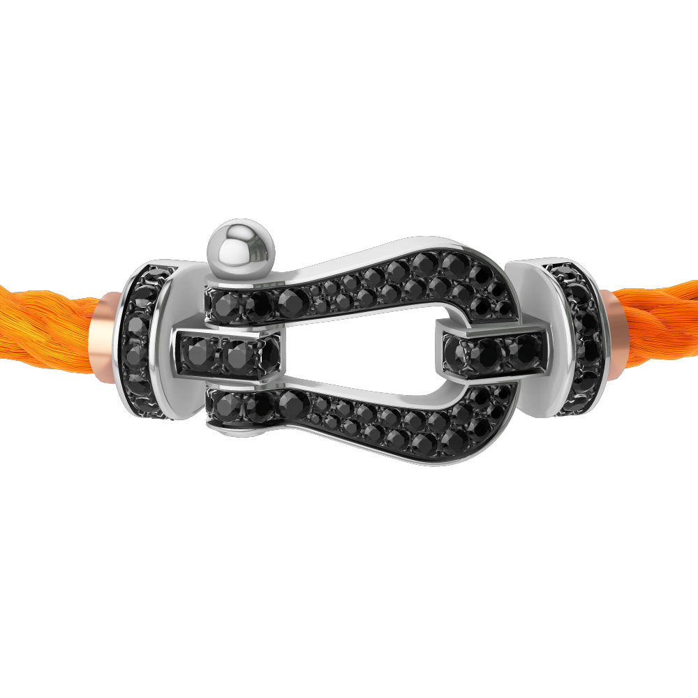 FRED FORCE 10 BRACELET Stainless steel and gold plating WHITE GOLD AND BLACK DIAMONDS LARGE MODEL