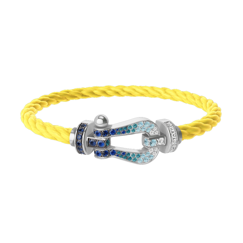 FRED FORCE 10 BRACELET LARGE MODEL Stainless steel and gold plating WHITE GOLD DIAMOND PAVED AND COLORED STONES