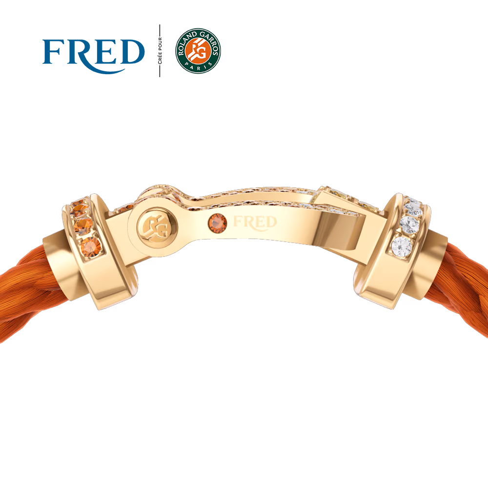 FRED FORCE 10 BRACELET #FREDXROLANDGARROS LARGE MODEL Stainless steel and gold plating YELLOW GOLD DIAMOND PAVED AND COLORED STONES
