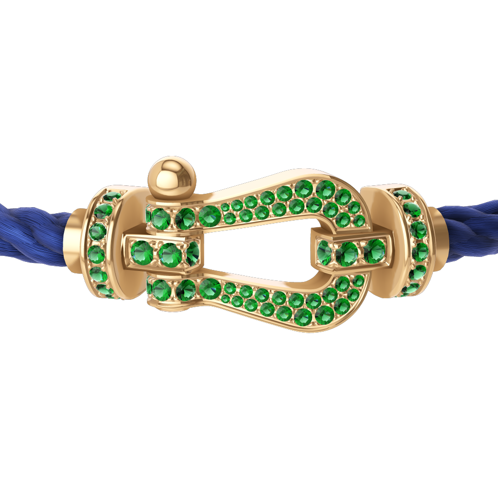 FRED FORCE 10 BRACELET Stainless steel and gold plating YELLOW GOLD AND EMERALDS LARGE MODEL