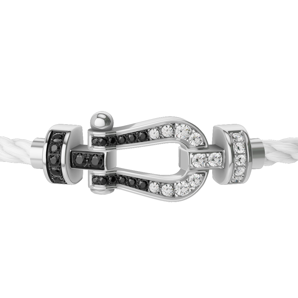 FRED FORCE 10 BRACELET Stainless steel and gold plating WHITE GOLD AND BLACK AND WHITE DIAMONDS MEDIUM MODEL