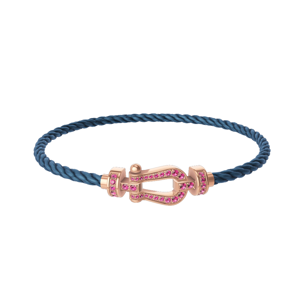FRED FORCE 10 BRACELET Stainless steel and gold plating PINK GOLD AND PINK SAPPHIRES MEDIUM MODEL
