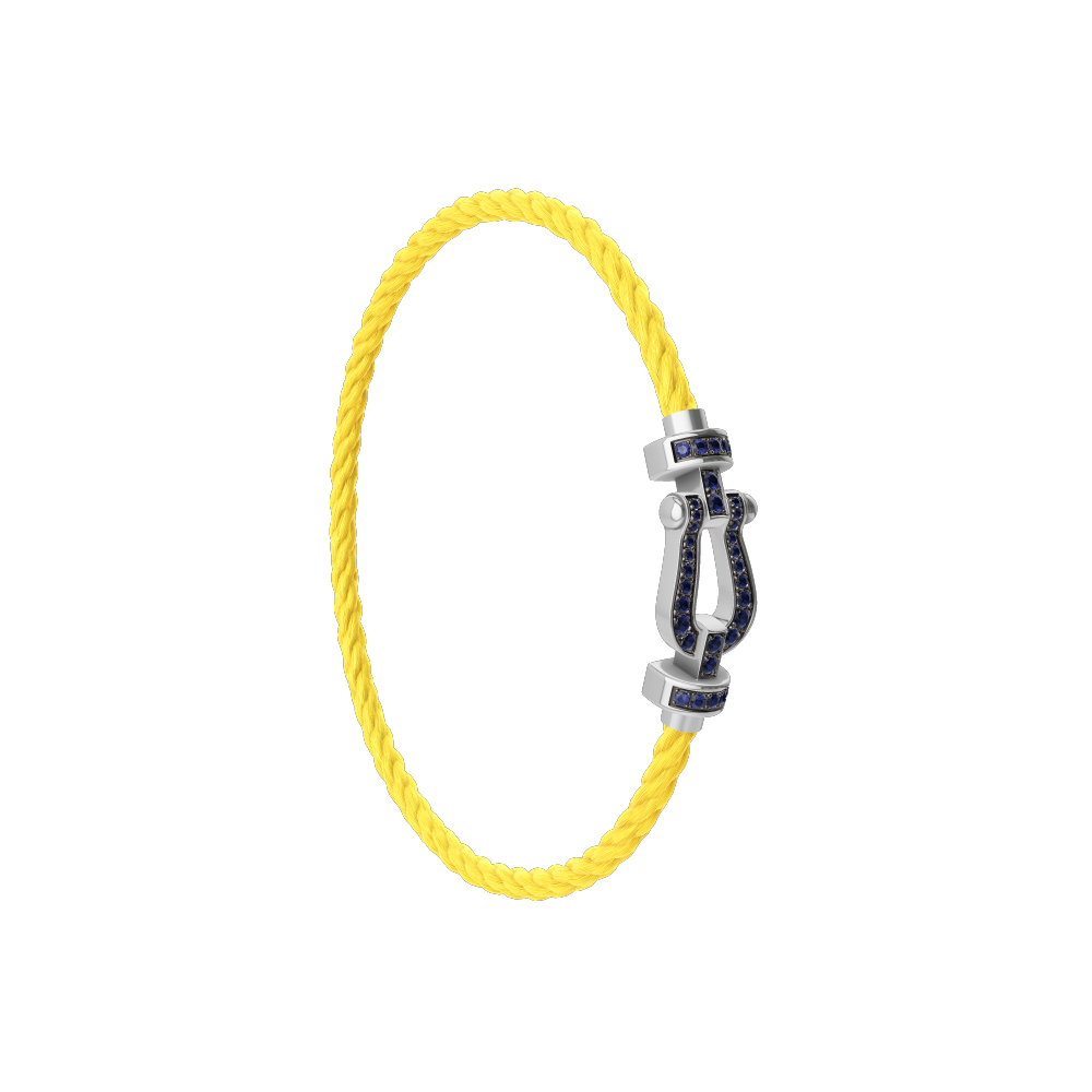 FRED FORCE 10 BRACELET Stainless steel and gold plating WHITE GOLD AND BLUE SAPPHIRES MEDIUM MODEL