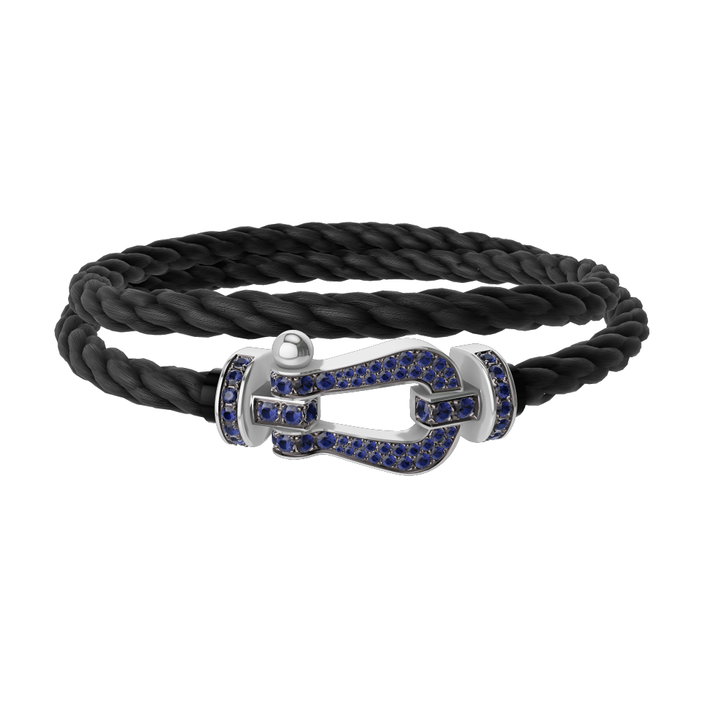 FRED FORCE 10 BRACELET Stainless steel and gold plating WHITE GOLD AND BLUE SAPPHIRES LARGE MODEL