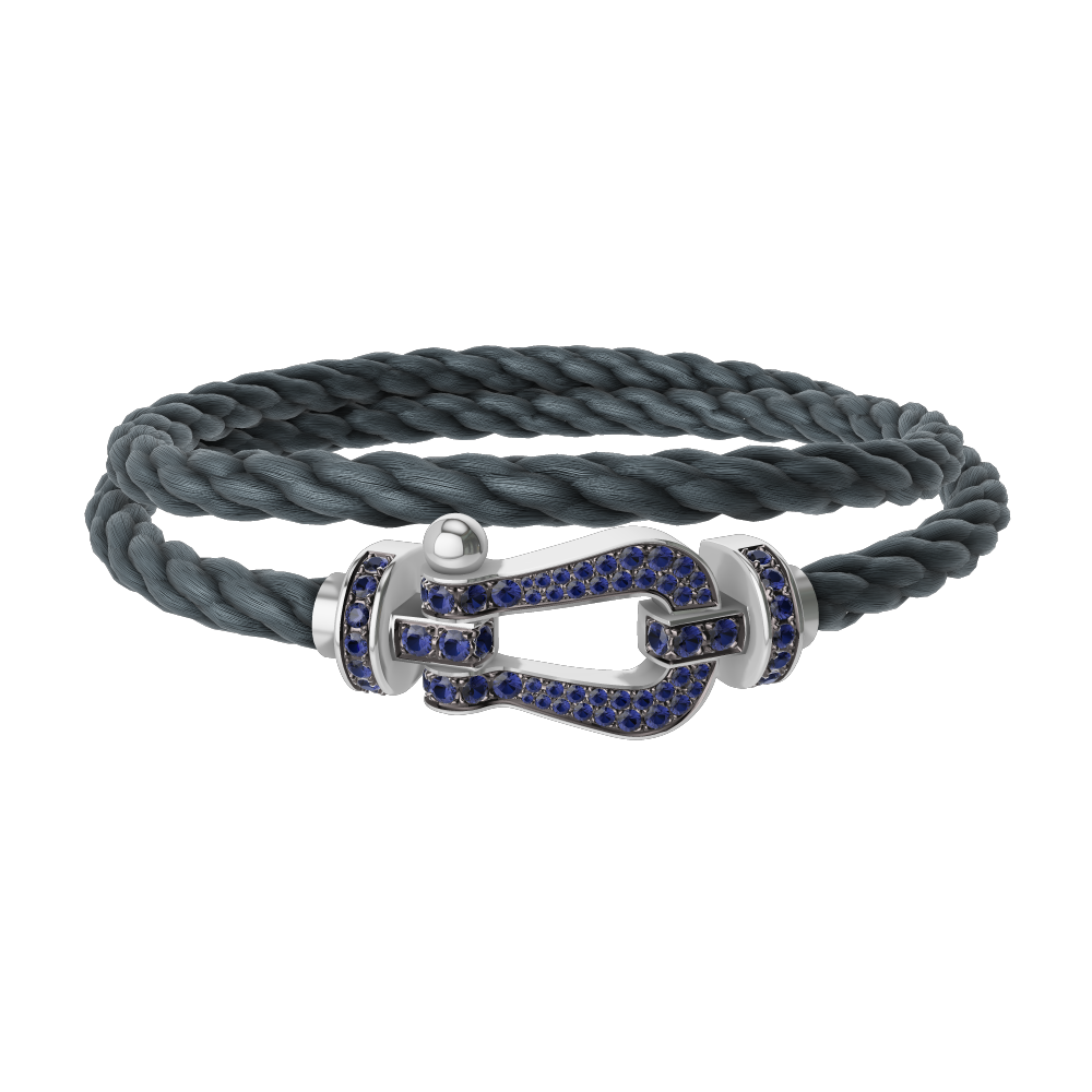 FRED FORCE 10 BRACELET Stainless steel and gold plating WHITE GOLD AND BLUE SAPPHIRES LARGE MODEL