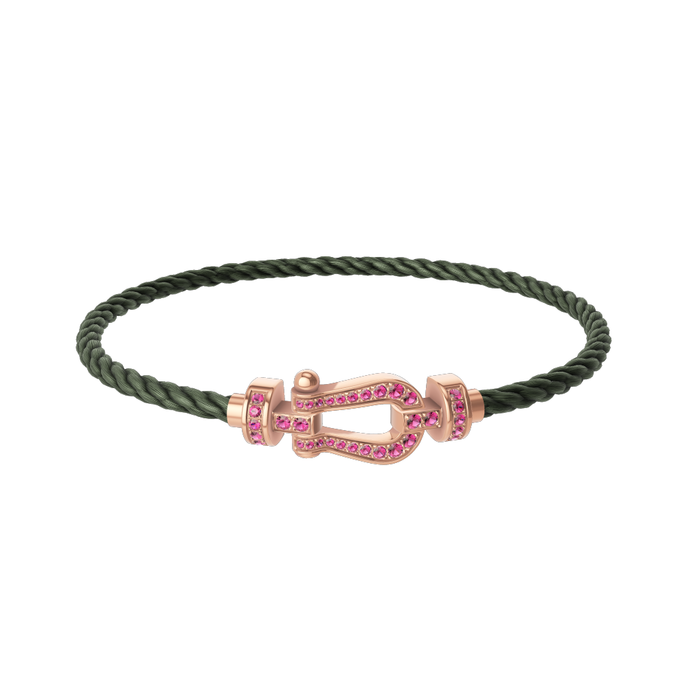 FRED FORCE 10 BRACELET Stainless steel and gold plating PINK GOLD AND PINK SAPPHIRES MEDIUM MODEL